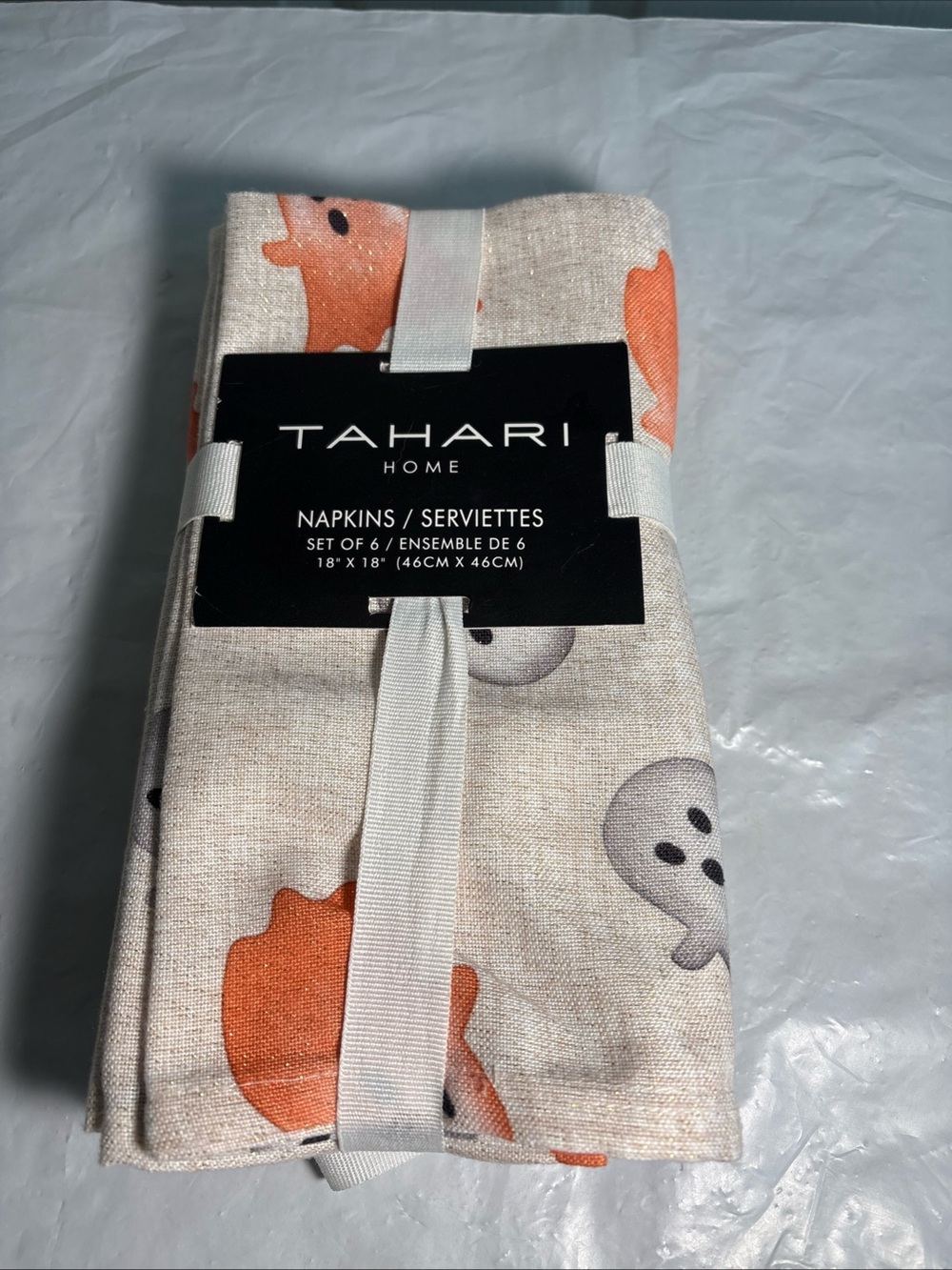 Tahari Home Halloween ghosts goblins Napkins set of 6 New 18x18 glitter Fall